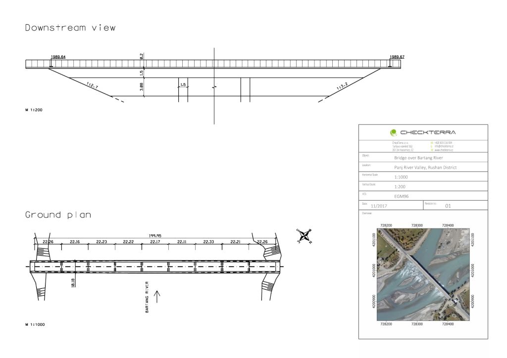 Půdorysné a bokorysné zpracování mostu