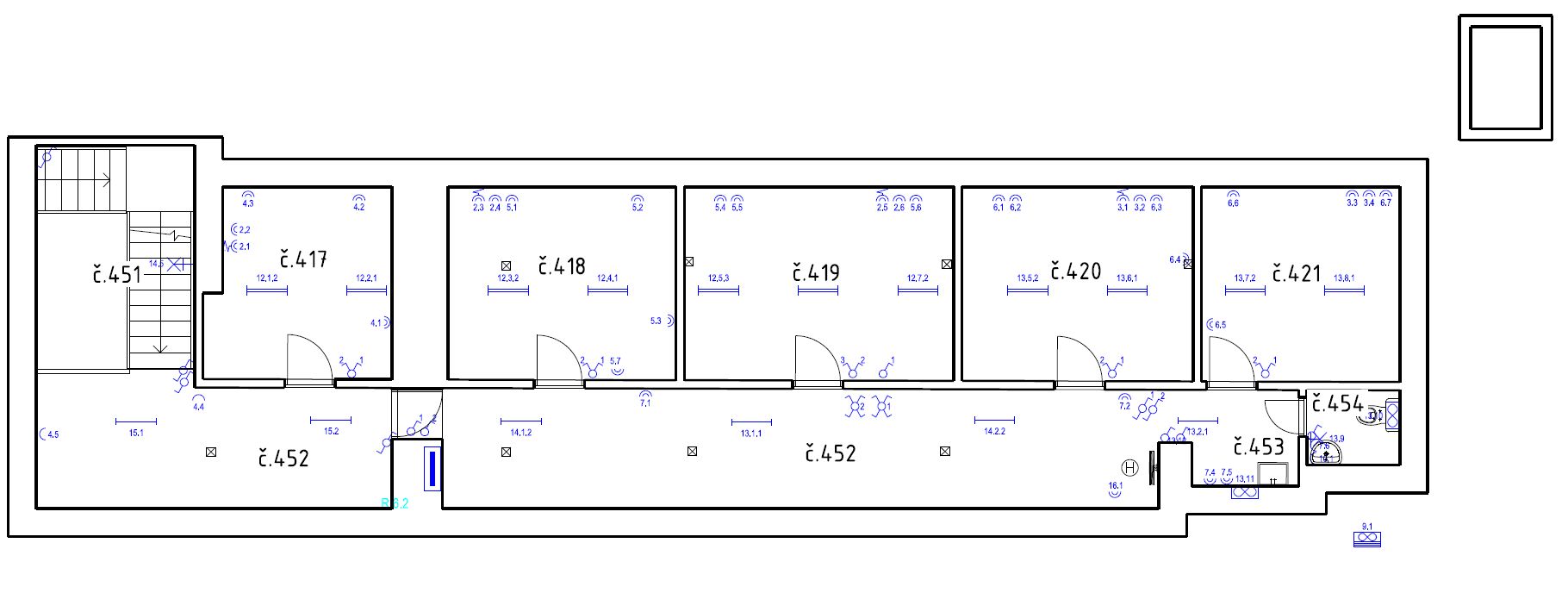 Detail půdorysu elektroinstalace silnoproud