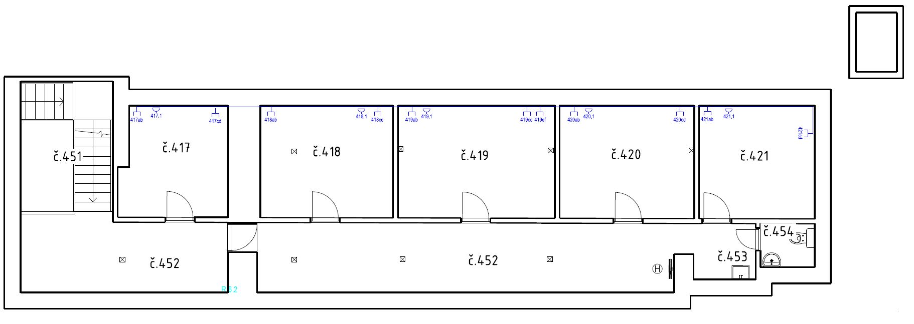 Detail půdorysu elektroinstalace slaboproud